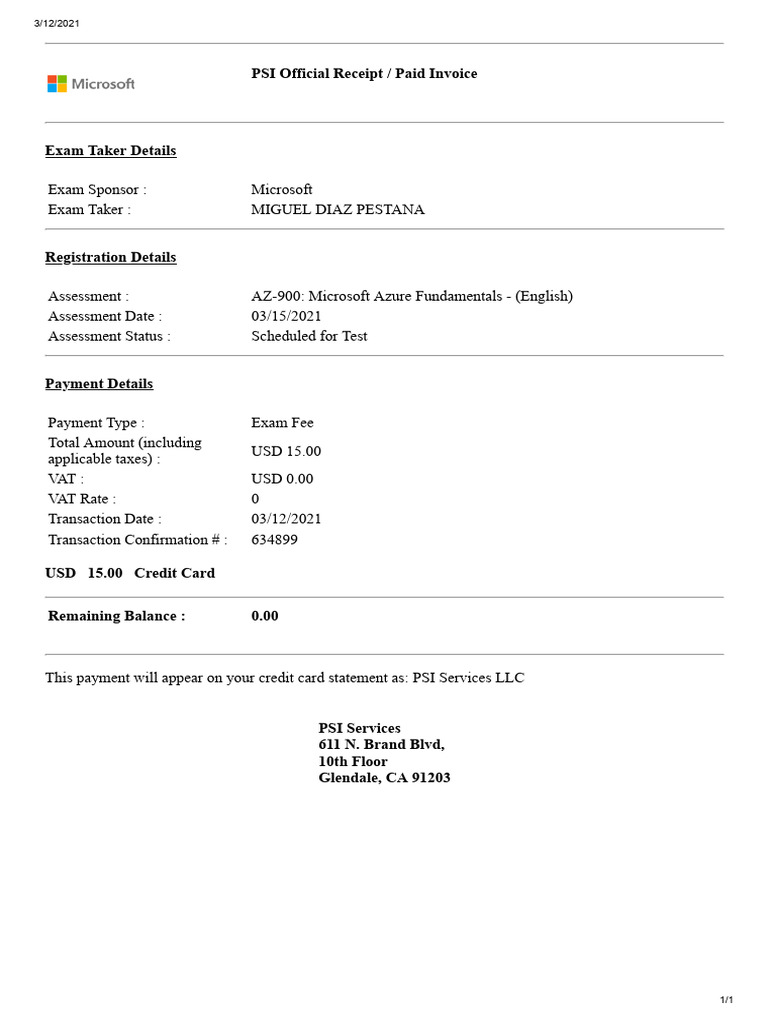 PSI Online - Official Receipt | PDF