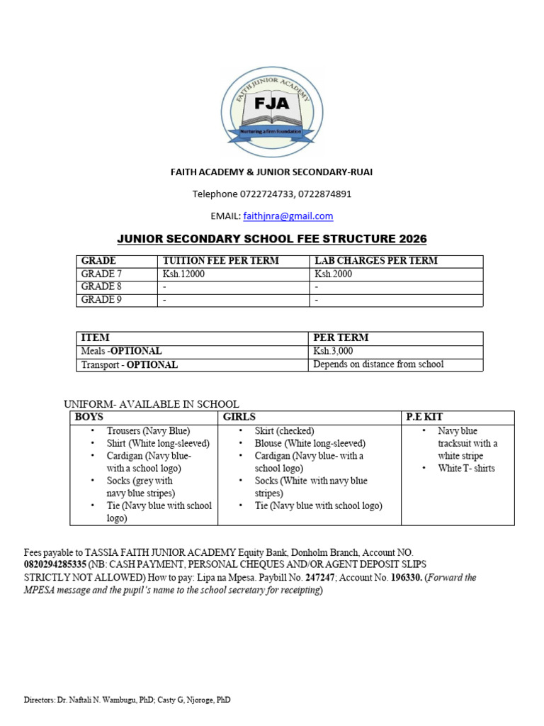 Junior Secondary School Fee Structure 2026 | PDF