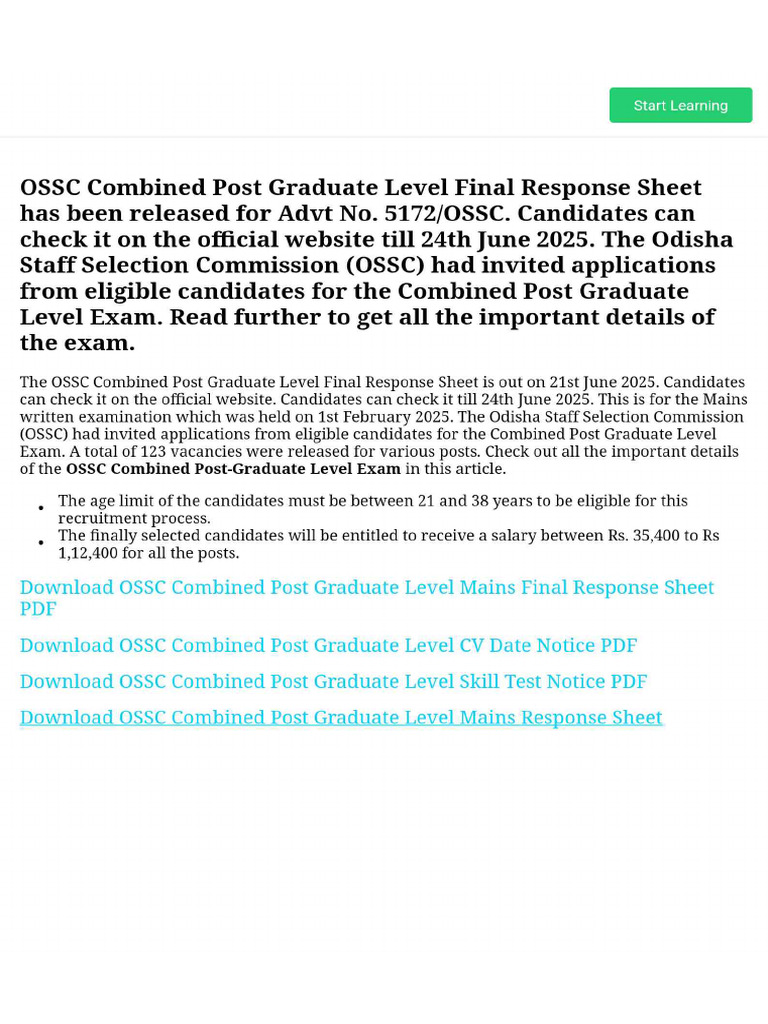 OSSC Combined Post Graduate Level ExamExam Info | PDF