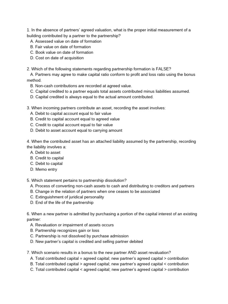 Partnership Contributions and Liquidation Guide | PDF | Fair Value ...