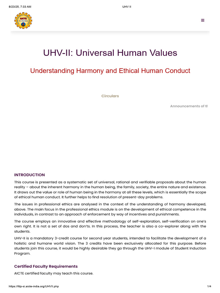 UHV II- Certified to Take Class | PDF