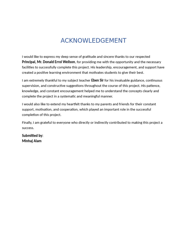 Project Acknowledgements and Thanks | PDF