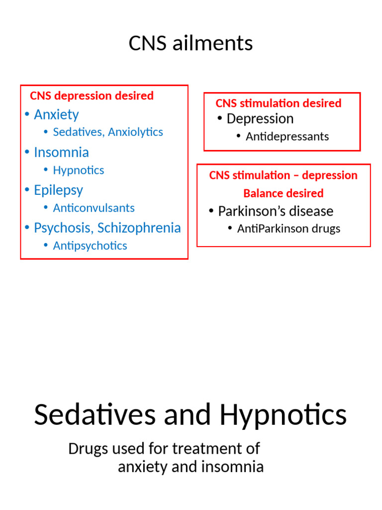 CNS Sedatives and Hypnotics Overview | PDF | Benzodiazepine | Drugs