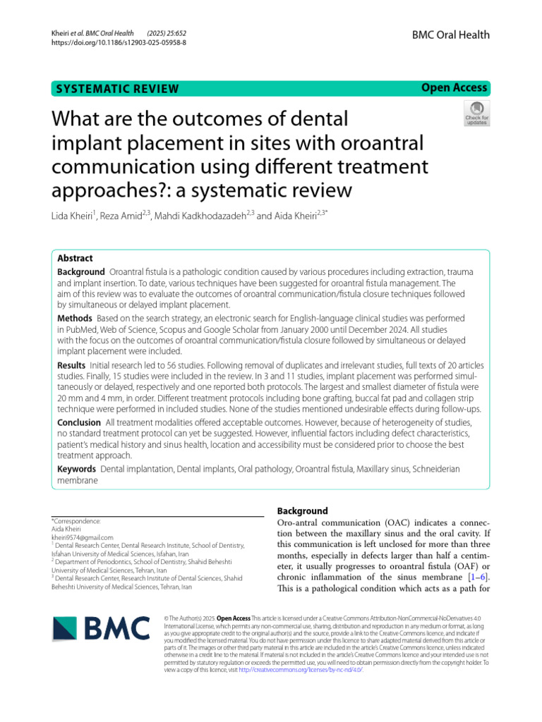 Outcomes of Dental Implants in OAC Management | PDF | Dental Implant ...
