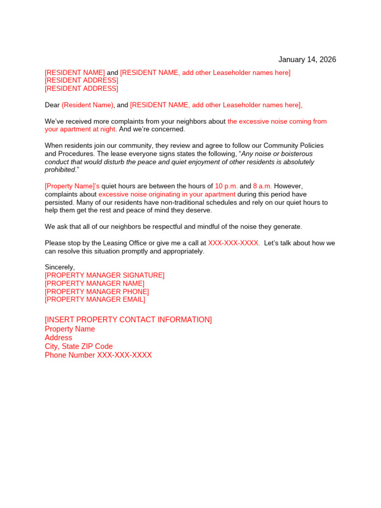Noise Complaint Notice to Residents | PDF