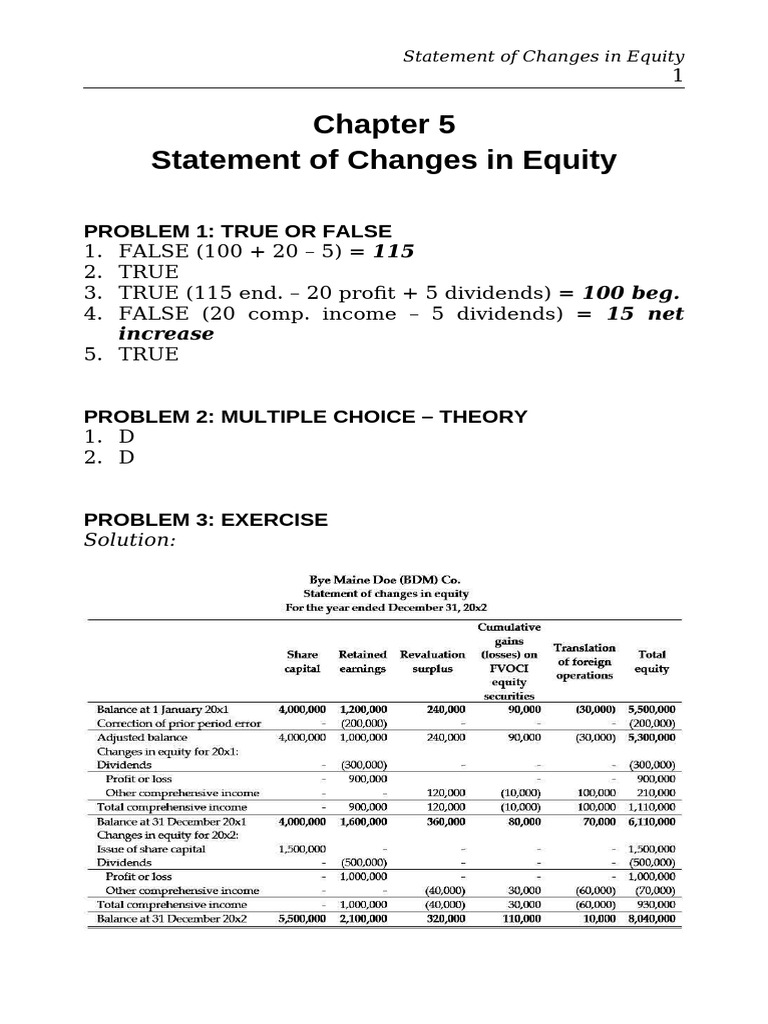Statement of Changes in Equity Analysis | PDF