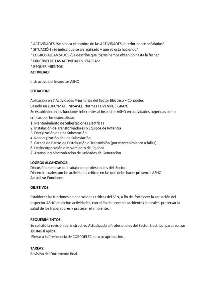 Funciones del Inspector ASHO en Energía | PDF