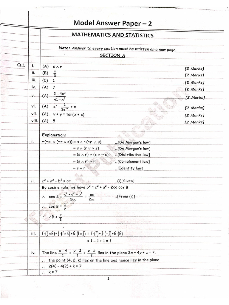 Maths Model Answer Paper - 2 | PDF