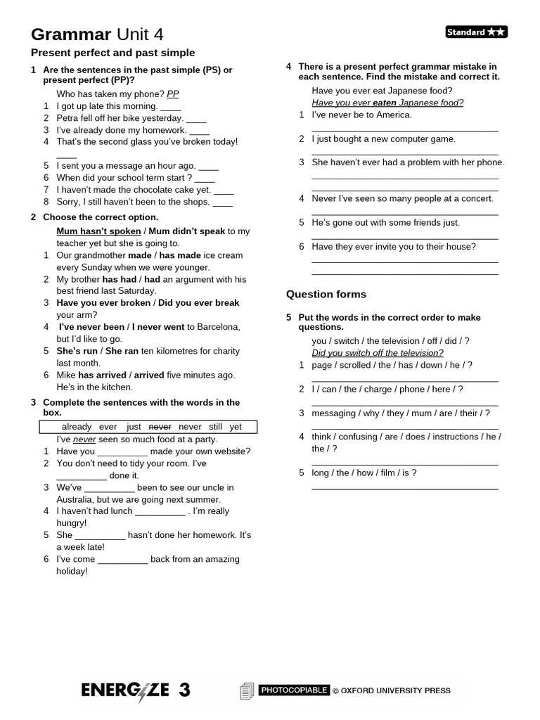 Present Perfect vs Past Simple Grammar Guide | PDF