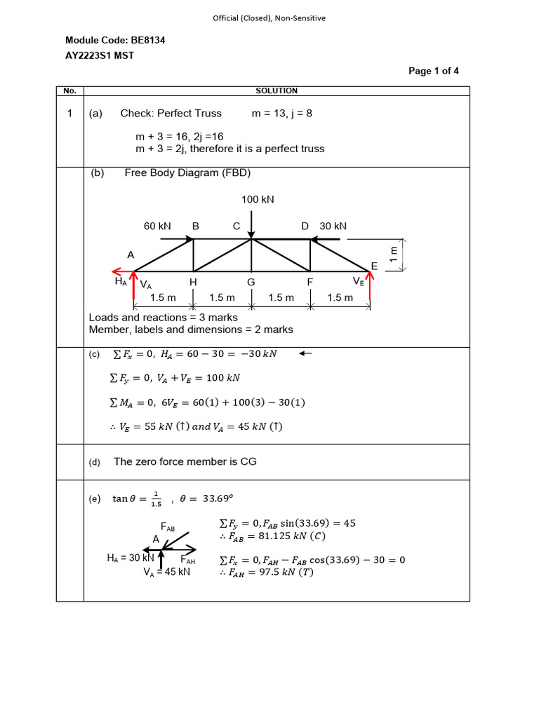 Truss Analysis and Equilibrium Solutions | PDF | Mechanics | Physics