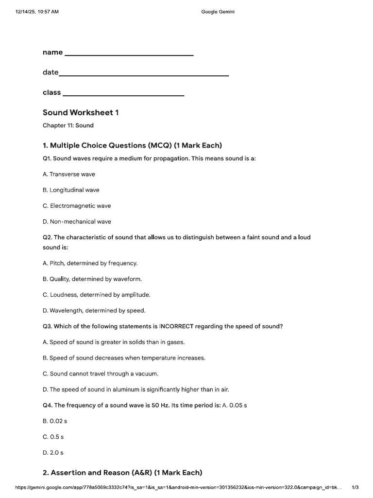 Sound Worksheet 1 | PDF