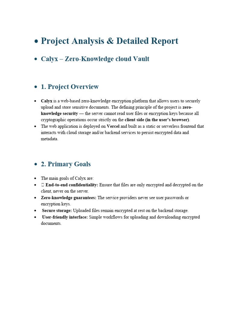 Project Analysis & Detailed Report: Calyx Zero-Knowledge Cloud Vault ...