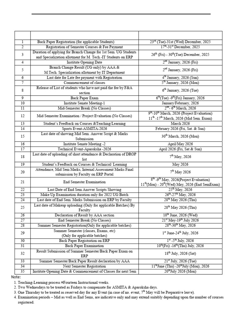 IIIT Allahabad Academic Calendar 2026 | PDF | Academic Term ...