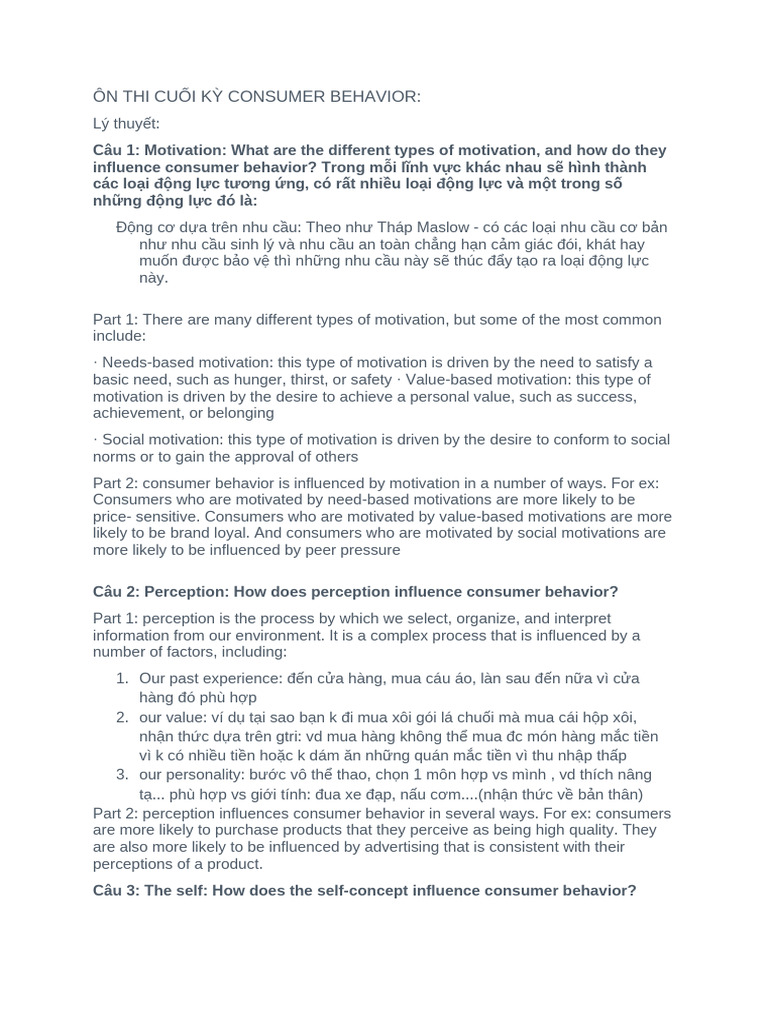 Consumer Behavior Exam Guide | PDF | Motivation | Motivational