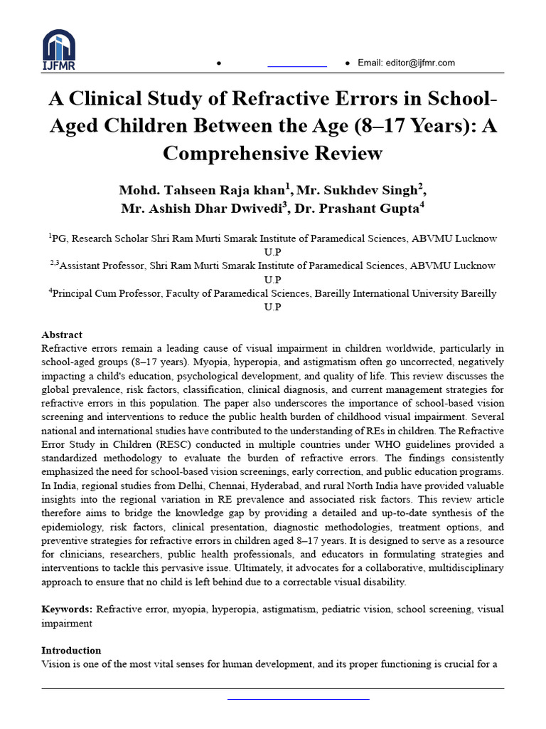 Refractive Errors in School-Aged Children | PDF | Myopia | Ophthalmology