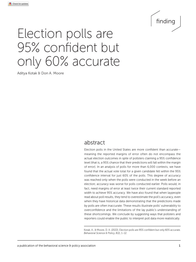 Election Polls: 95% Confidence, 60% Accuracy | PDF | Opinion Poll