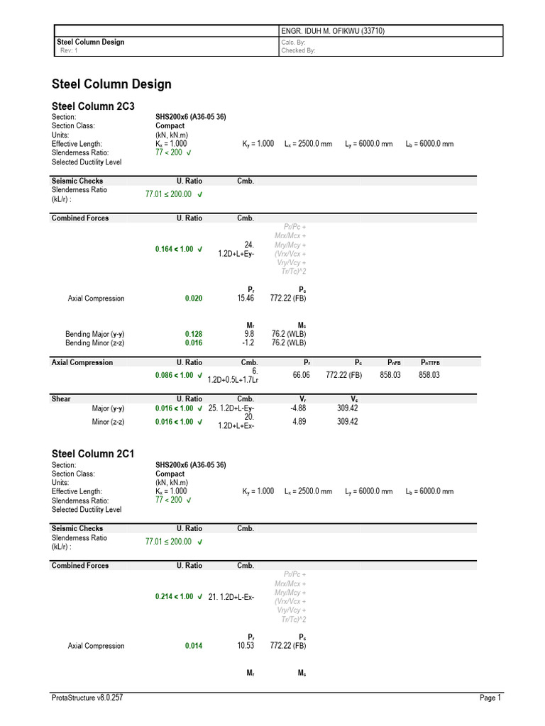 Steel Column Design Calculations | PDF