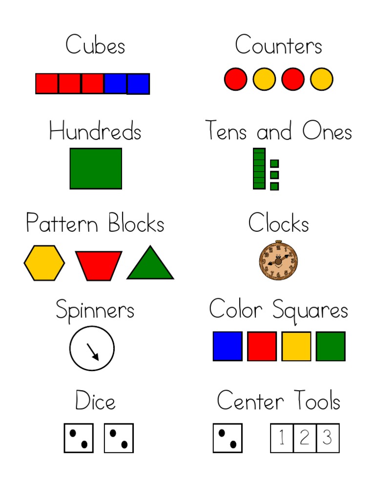 Math Manipulatives Labels