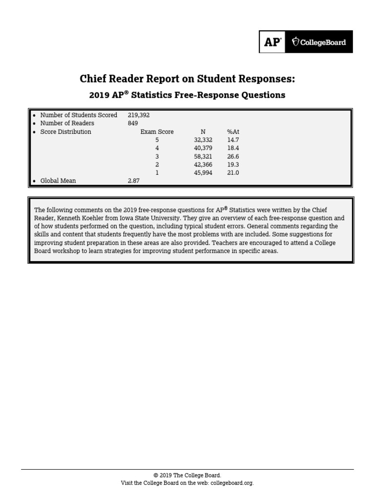 2019 AP Statistics Free-Response Analysis | PDF | P Value | Hypothesis