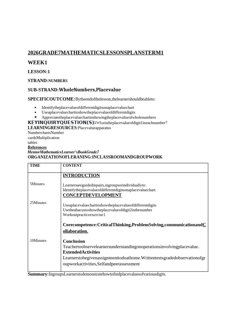 Grade 7 Math Lesson Plans: Term 1 | PDF | Arithmetic | Multiplication