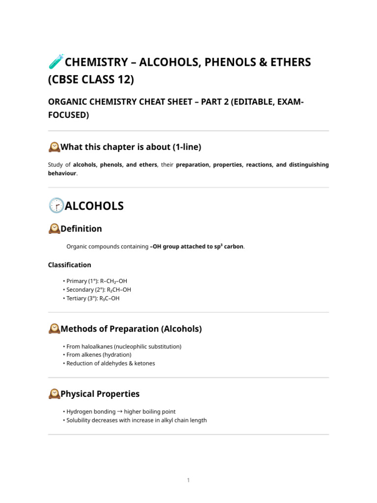 Alcohols, Phenols & Ethers Guide | PDF | Ether | Phenols