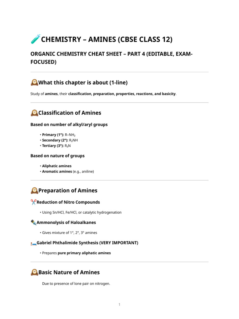 Amines Study Guide for CBSE Class 12 | PDF