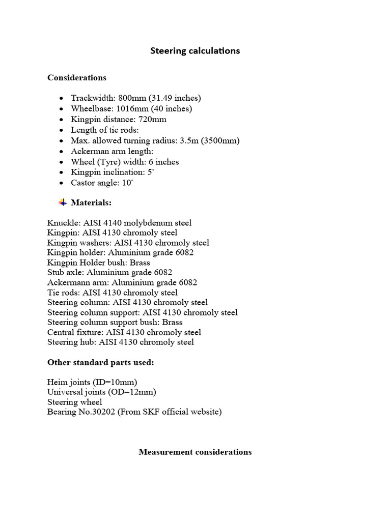 Steering System Calculations and Analysis | PDF | Vehicle Technology ...