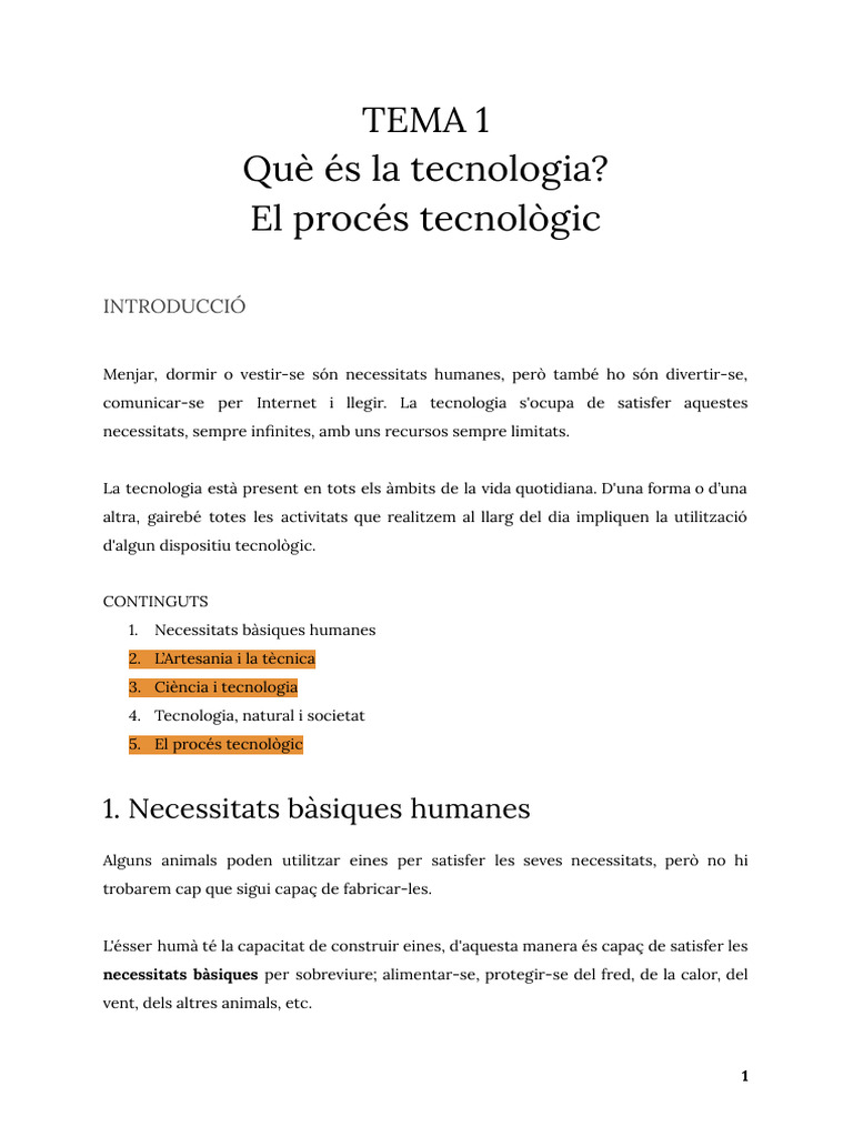 TECNO - TEMA 1 Què És La Tecnologia - 888 | PDF