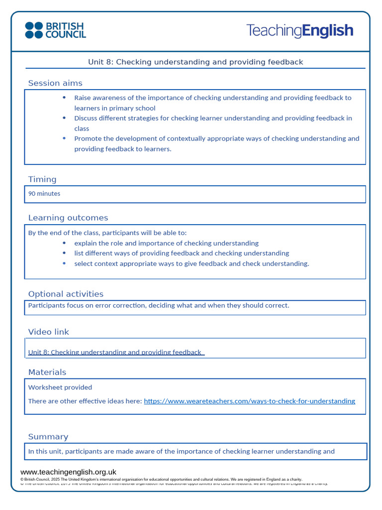 Unit8 Checking Understanding Providing Feedback 0 | PDF | Learning ...