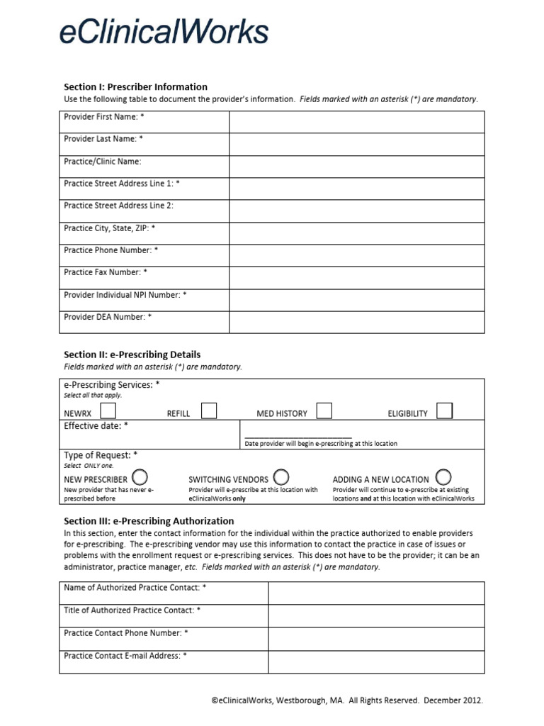 ECW Prescriber Vendor Release Form - Blank | PDF