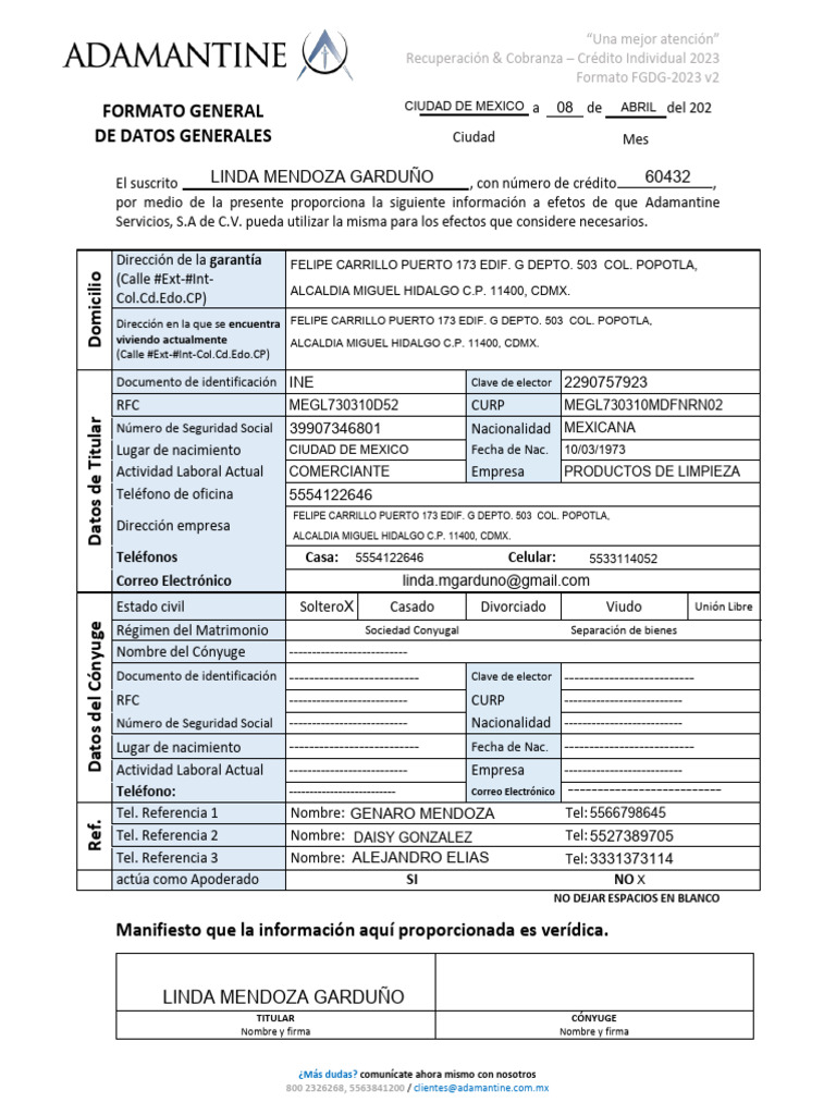 Formato de Datos Generales 2023 | PDF | Familia | Parentesco y descenso