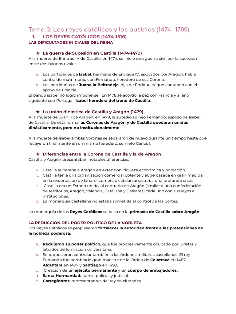 Tema 3_ Los Reyes Católicos y Los Austrias (1474- 1700) (2) | PDF