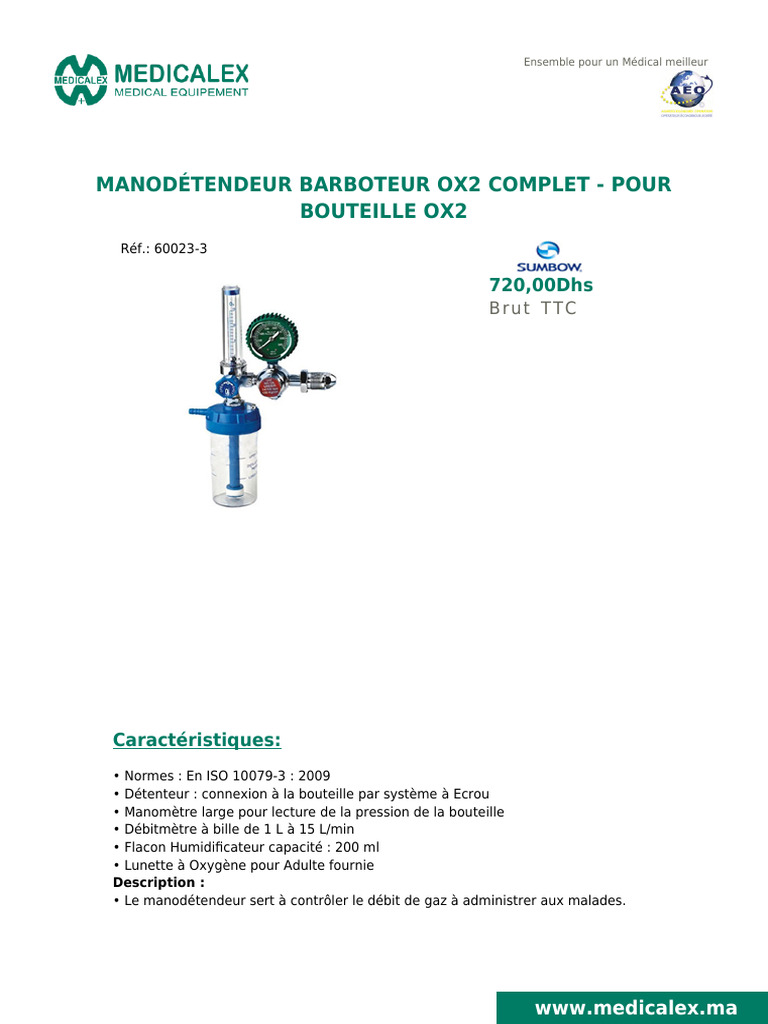 Manodétendeur Barboteur OX2 Complet | PDF