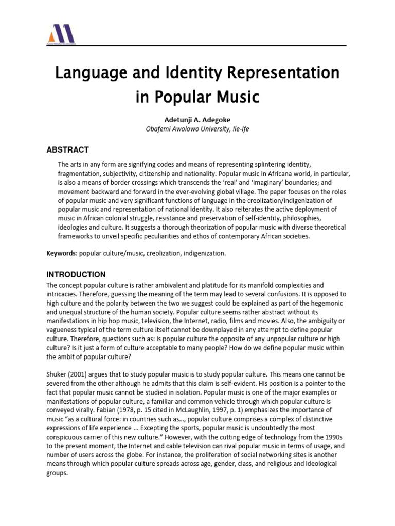 Language and Identity Representation in | PDF | Sociology | Popular Music
