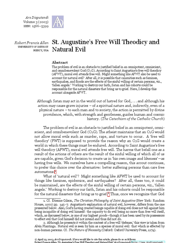 St. Augustine's Theodicy on Evil | PDF | Free Will | Evil