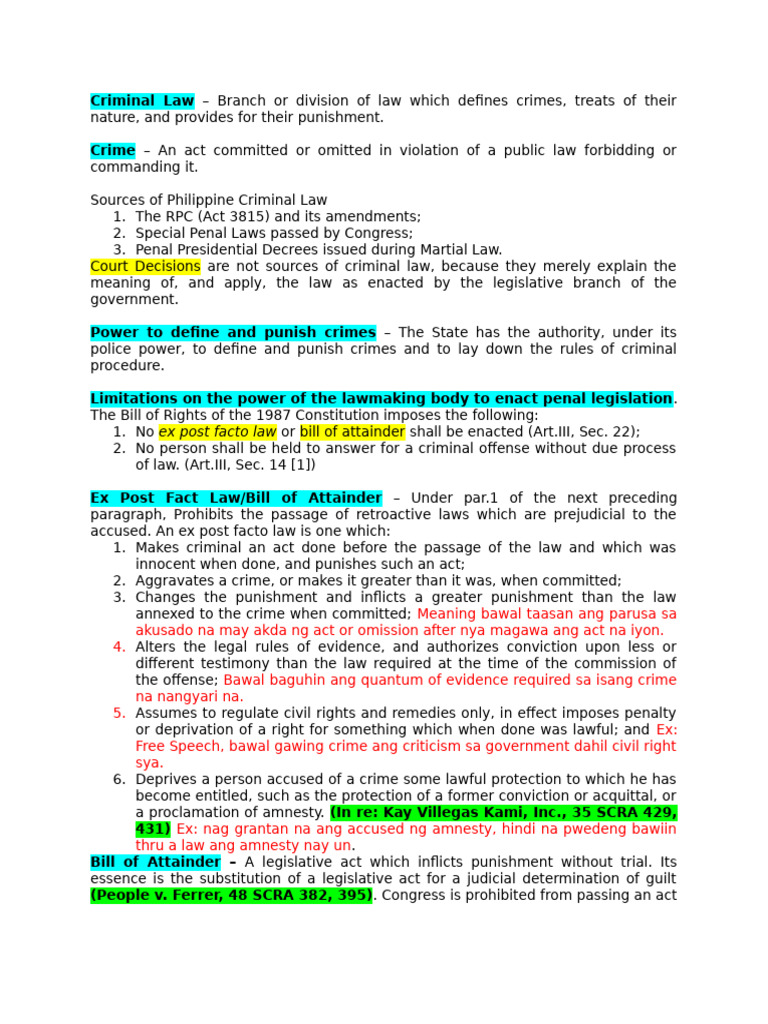Overview of Philippine Criminal Law | PDF | Ex Post Facto Law | Crimes