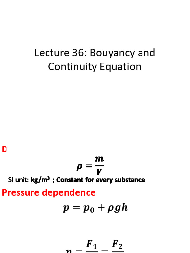 Buoyancy and Continuity Equation Explained | PDF | Buoyancy | Mass