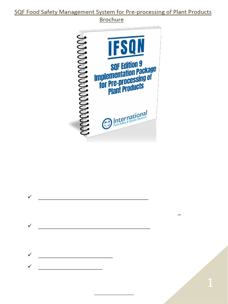 SQF 9 Food Safety Management System for Pre-processing of Plant ...