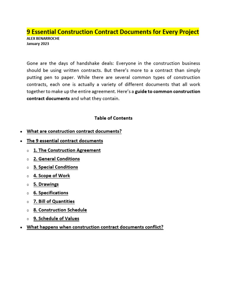 Essential Construction Contract Documents | PDF | Specification ...