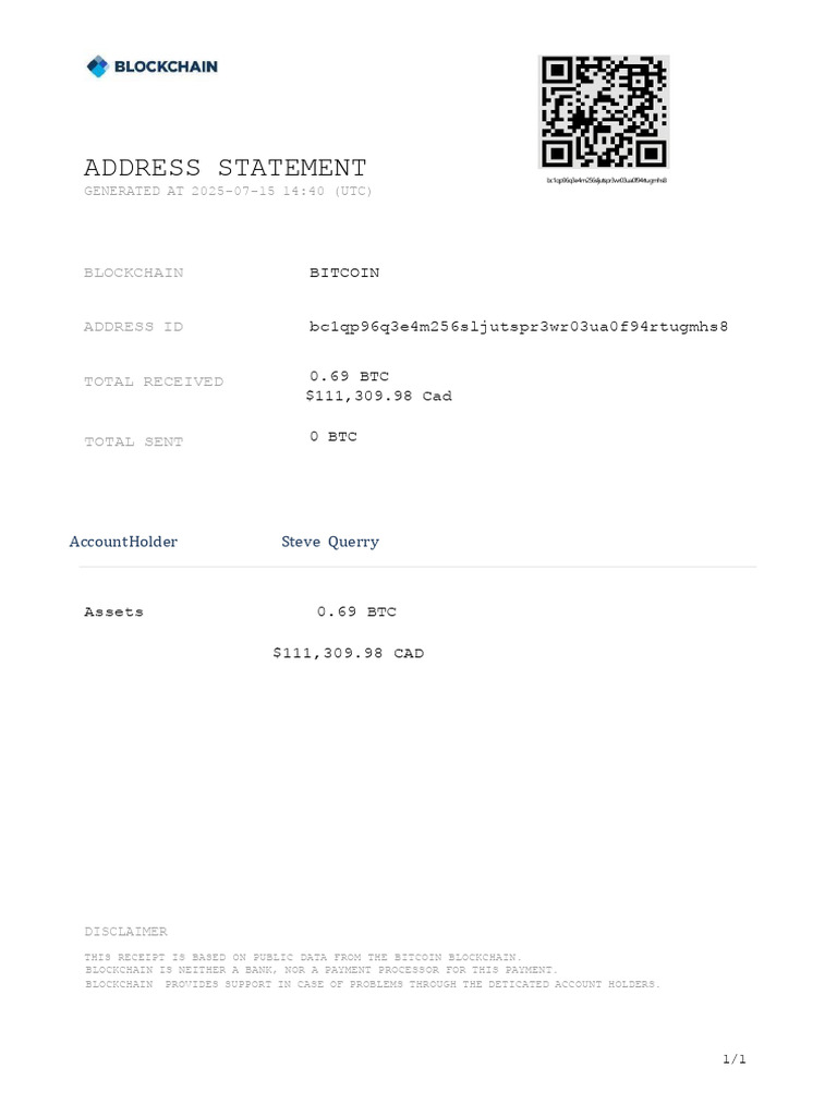 Bitcoin Address Statement for Steve Querry | PDF
