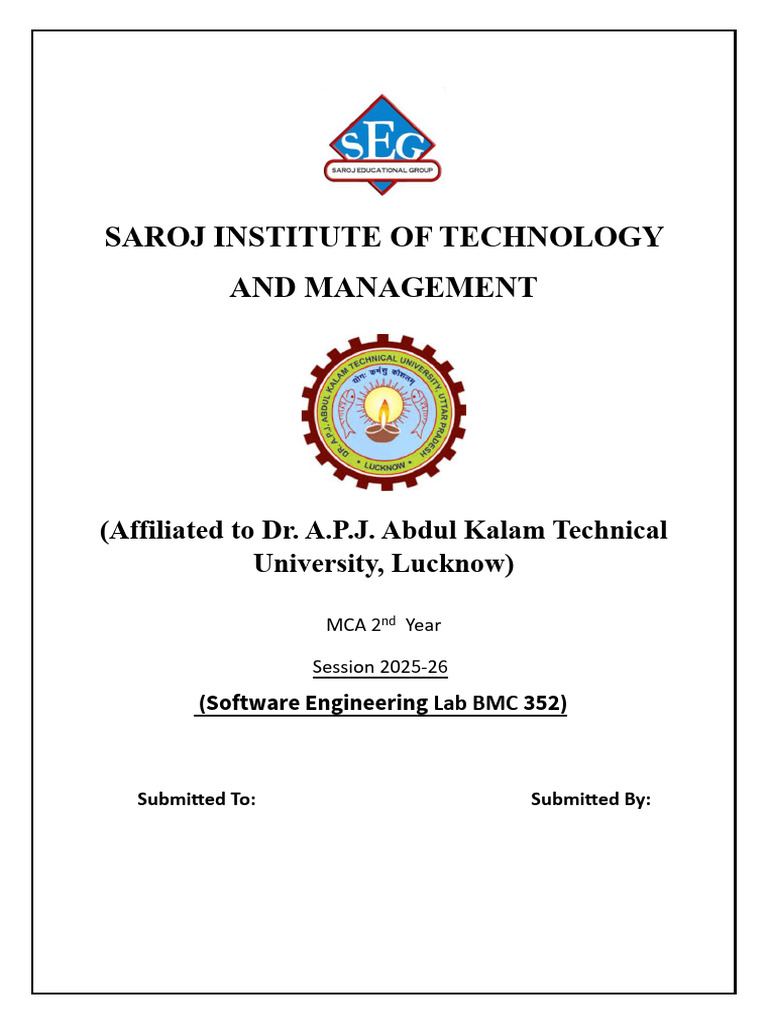 MCA 2nd Year Software Engineering Lab | PDF