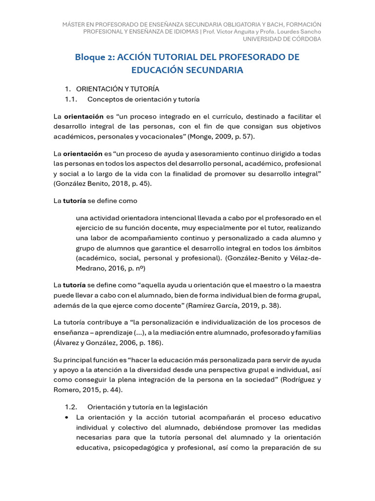 Bloque 2. La Acción Tutorial Del Profesorado en Enseñanza Secundaria ...
