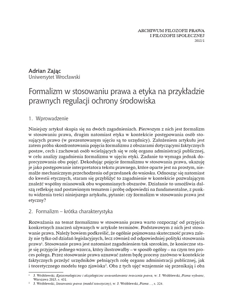 Formalizm w Stosowaniu Prawa a Etyk | PDF