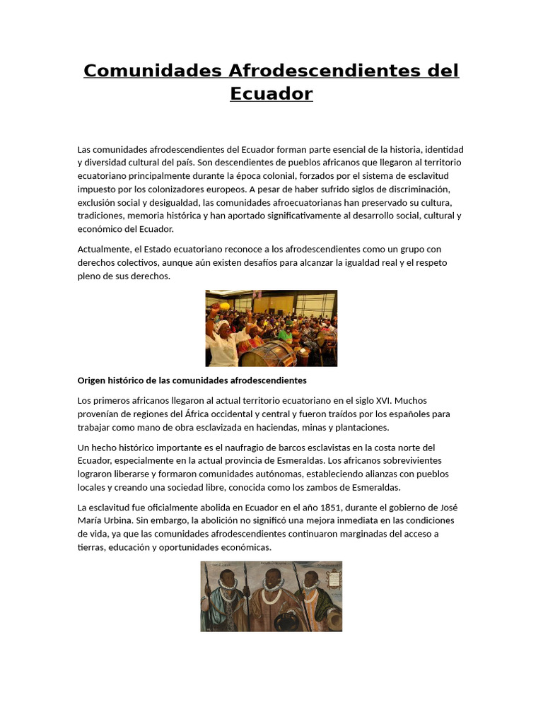 Comunidades Afrodescendientes Del Ecuador | PDF