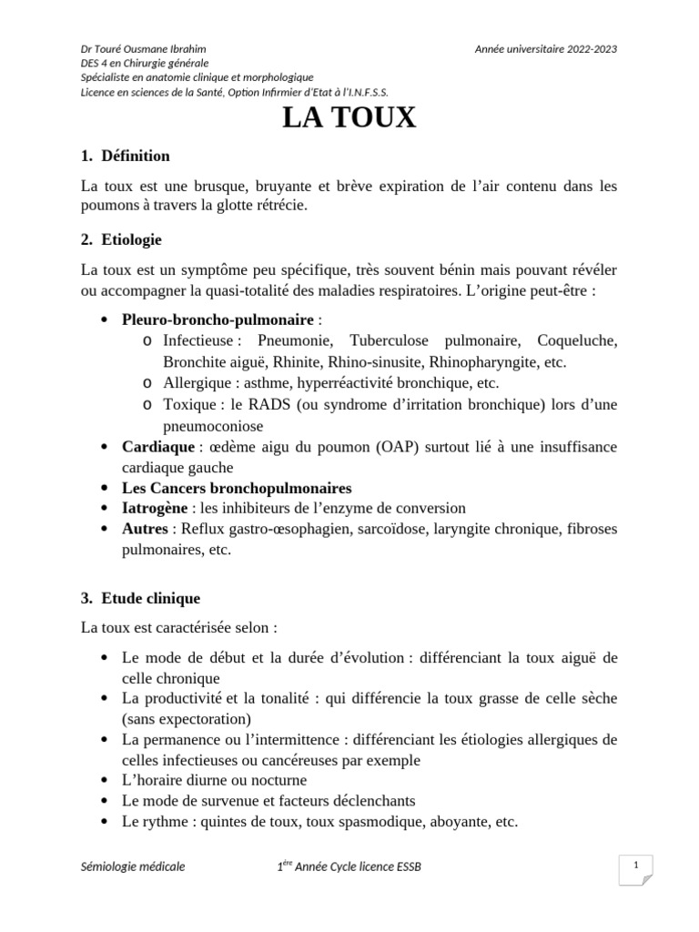 Comprendre la toux causes et traitements PDF Toux Asthme — free download