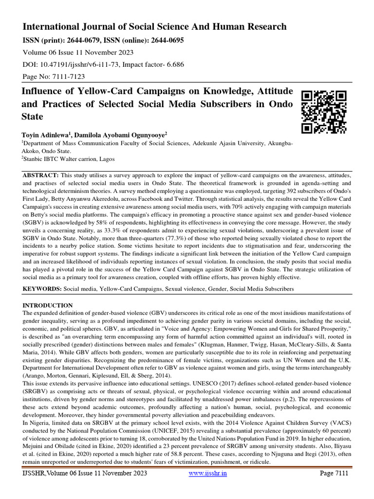 Influence of Yellow Card Campaigns on Kn | PDF | Violence | Violence ...