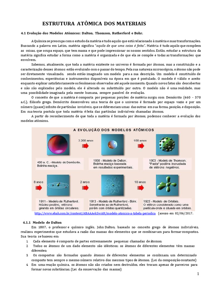 Evolução dos Modelos Atômicos na Química | PDF | Elétron | Próton
