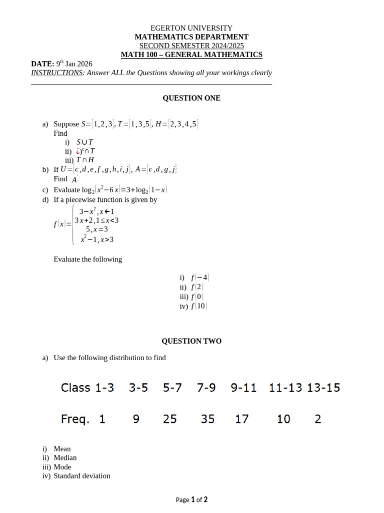 General Mathematics Exam Questions | PDF