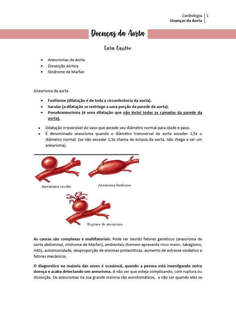 Doenças da Aorta: Aneurismas e Dissecção | PDF | Sistema cardiovascular ...