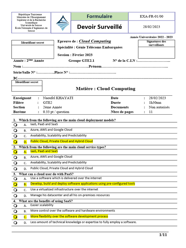 Cloud Computing Exam - February 2023 | PDF | Cloud Computing ...
